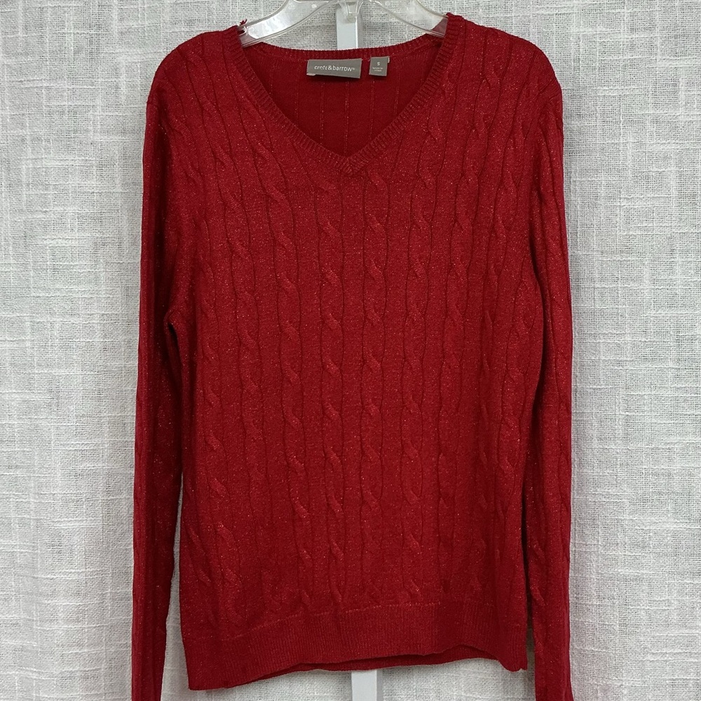Croft & Barrow Red V-Neck Cable Sweater